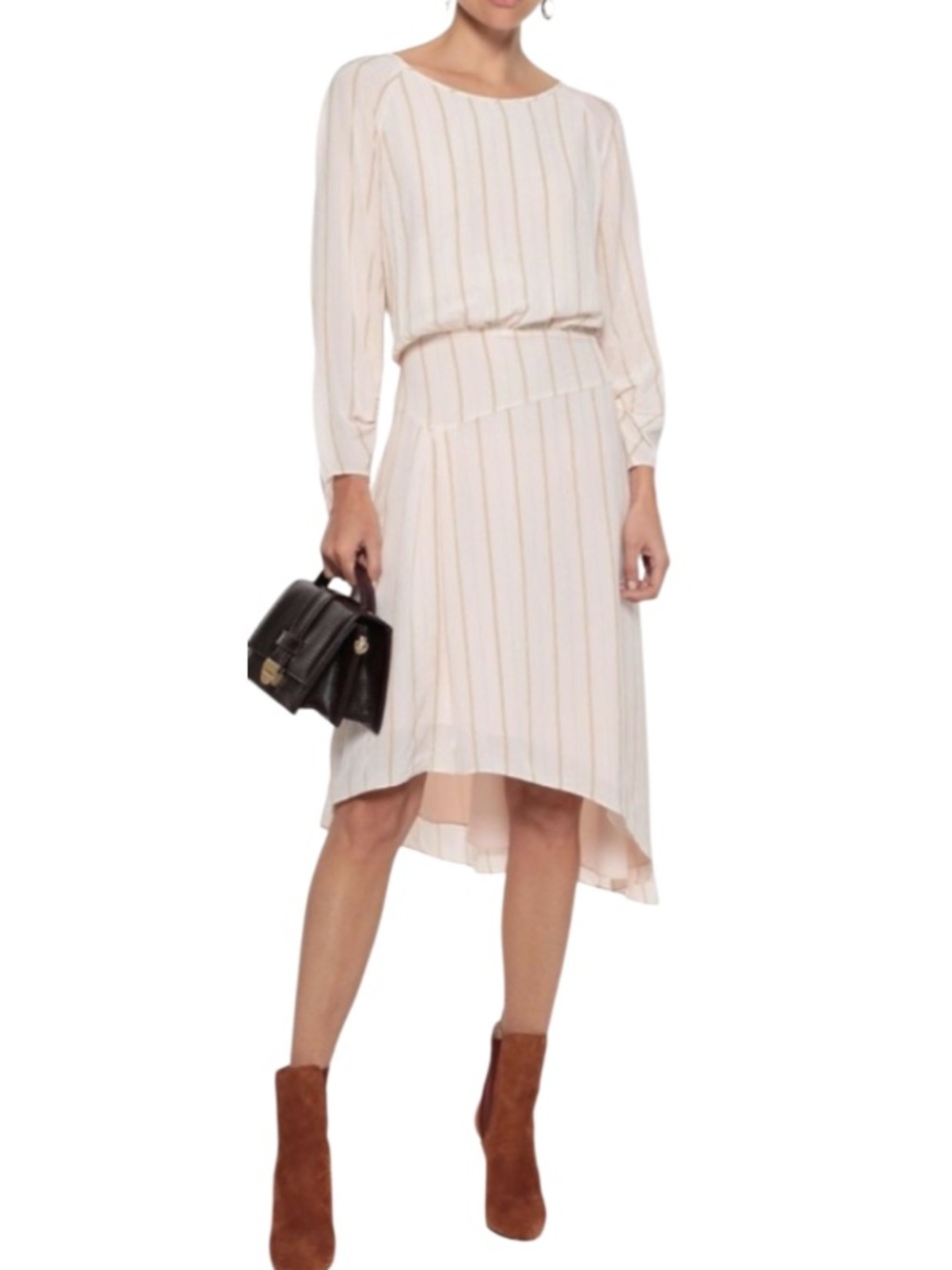 Joie Gabisa Creamy Blush Striped Long-Sleeve High-Low Midi Dress